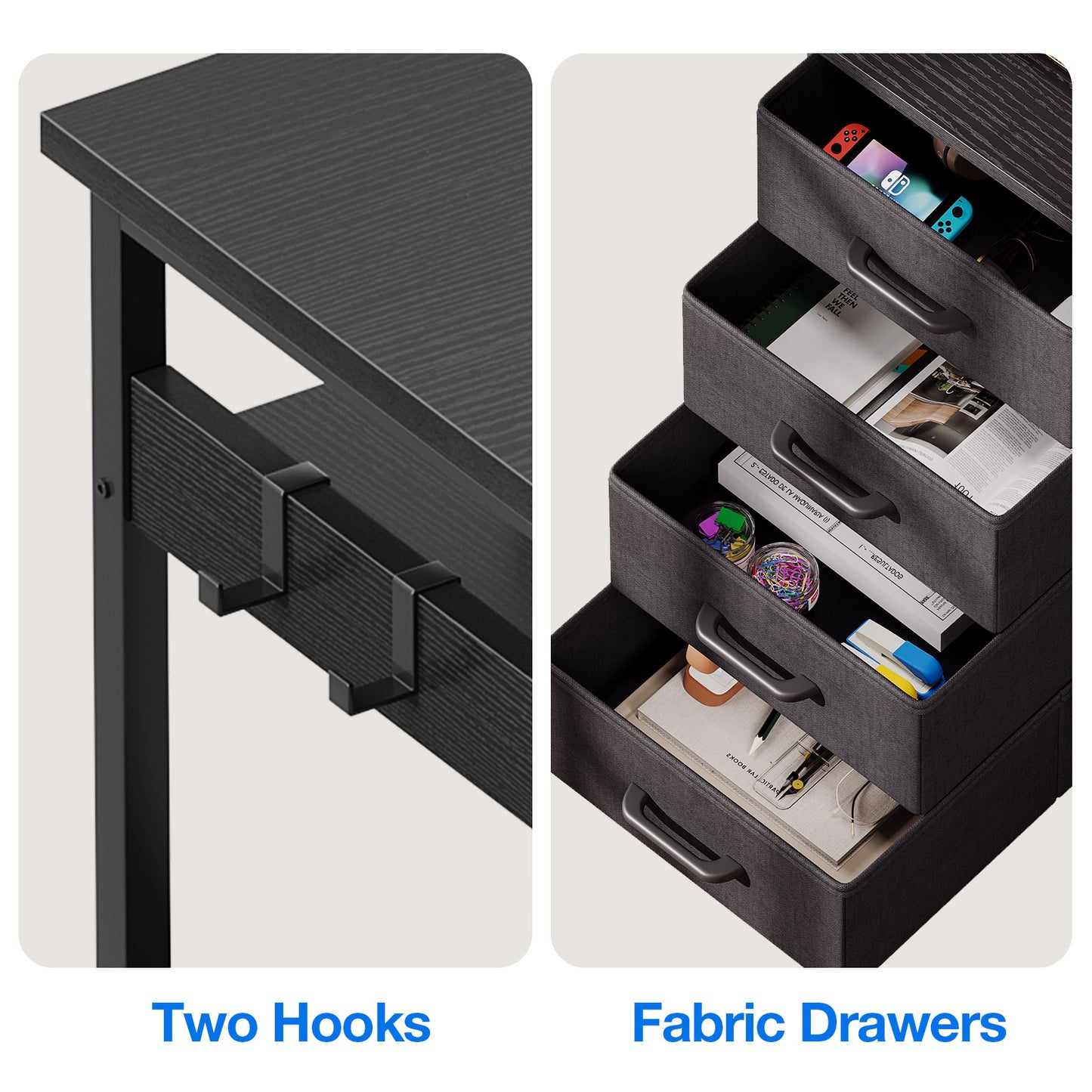 Sofanext Reversible Modern Simple Style L Shaped Desk with Charging Station and Drawers, Pure Black