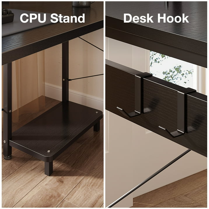 L Shaped Computer Desk with Charging Station , 53 inch PC Table Study Desk 4 Tier Drawers, Modern Simple Style Laptop Desk for Bedroom, Gaming