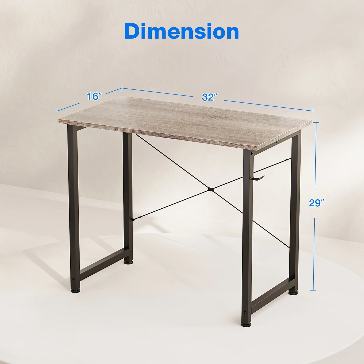 32 inch Small Computer Desk for Small Space, Modern Simple Style Desk for Living Room/Beroom/Home Office, Sturdy Student Writing Desk, Grey Oak