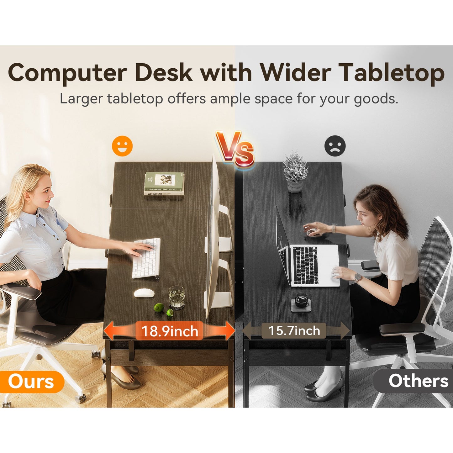 48" Home Office Desk with 6 Drawers, Modern Computer Desk with Small Space, Corner Computer Desk, Black