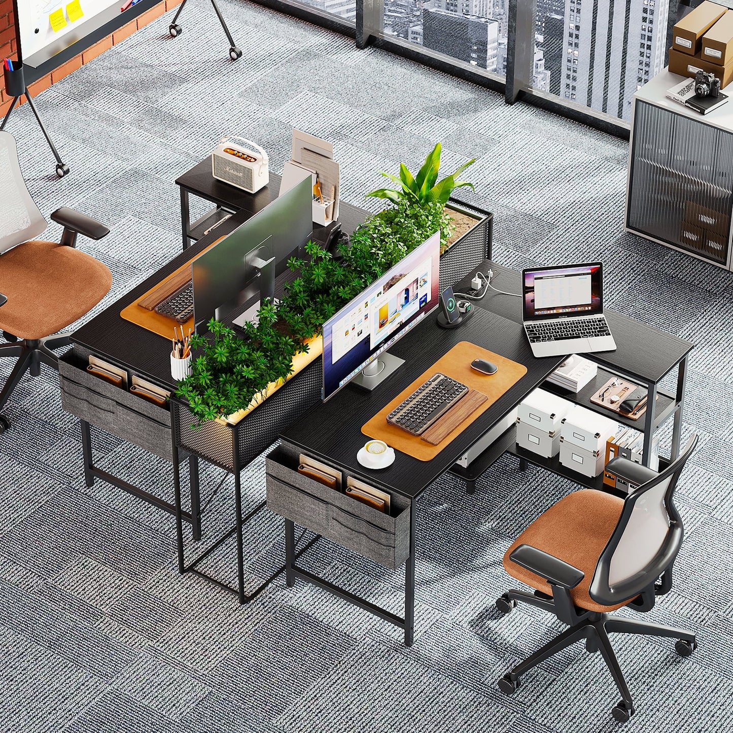 48 inch Reversible L Shaped Gaming Desk with USB Charging Port & Power Outlet, Corner Computer Desk with Storage Shelves/Bag, Home Office Desk with Monitor Shelf, Modern Writing Table, Black