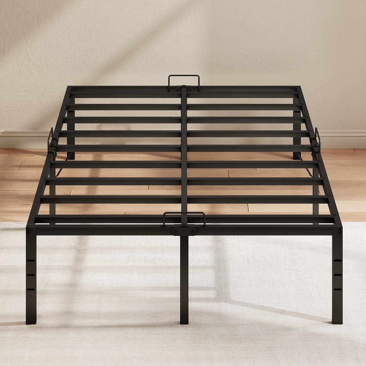 Sofanext 18 inch Metal Bed Frame Queen Size, Heavy Duty Steel Platform Bed Frame with Storage Space, No Box Spring Needed, Noise Free, Black
