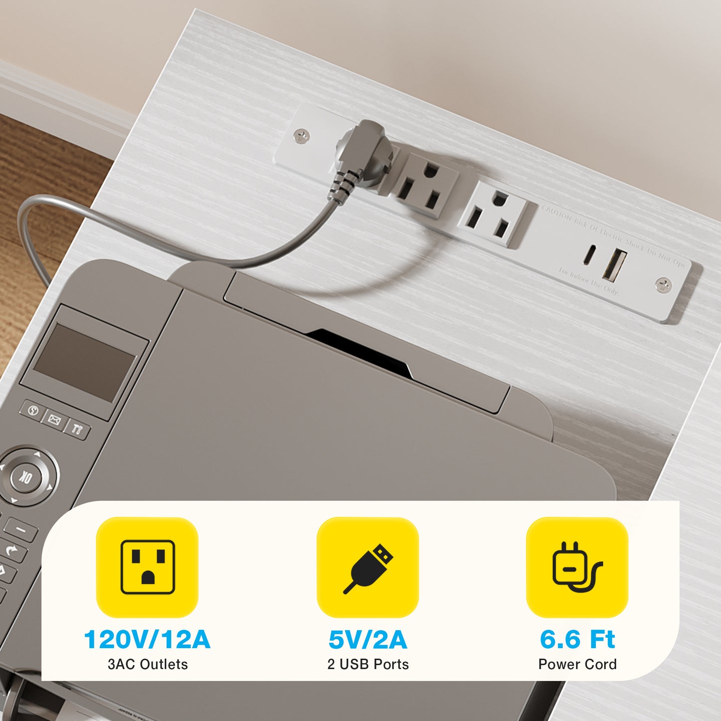 Sofanext Computer Desk with 4 Drawers and USB Power Outlets, Reversible Home Office Desk with Printer Stand, Small Desk with Storage Shelf, Study Writing Work Table for Bedroom, Vanity Desk, White, 53"