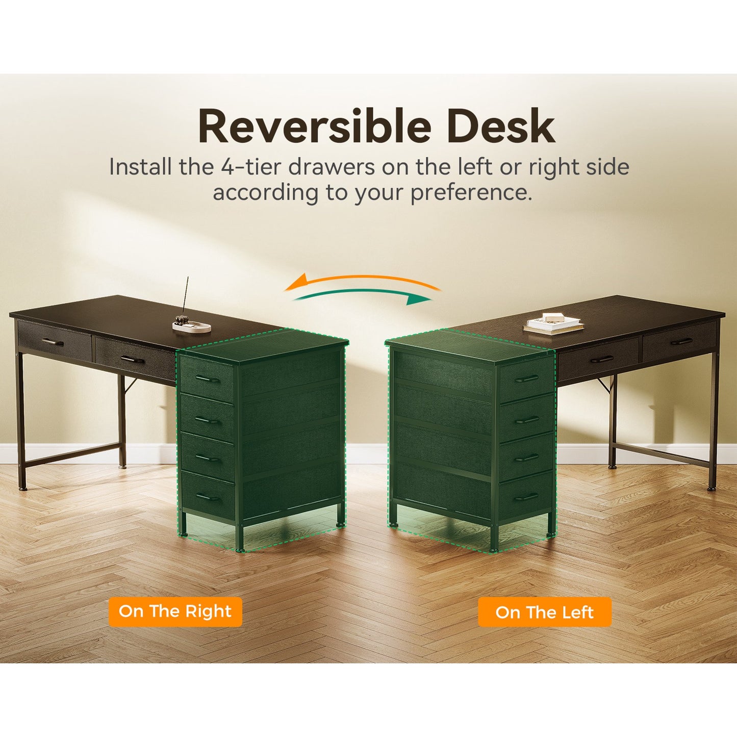 48" Home Office Desk with 6 Drawers, Modern Computer Desk with Small Space, Corner Computer Desk, Black