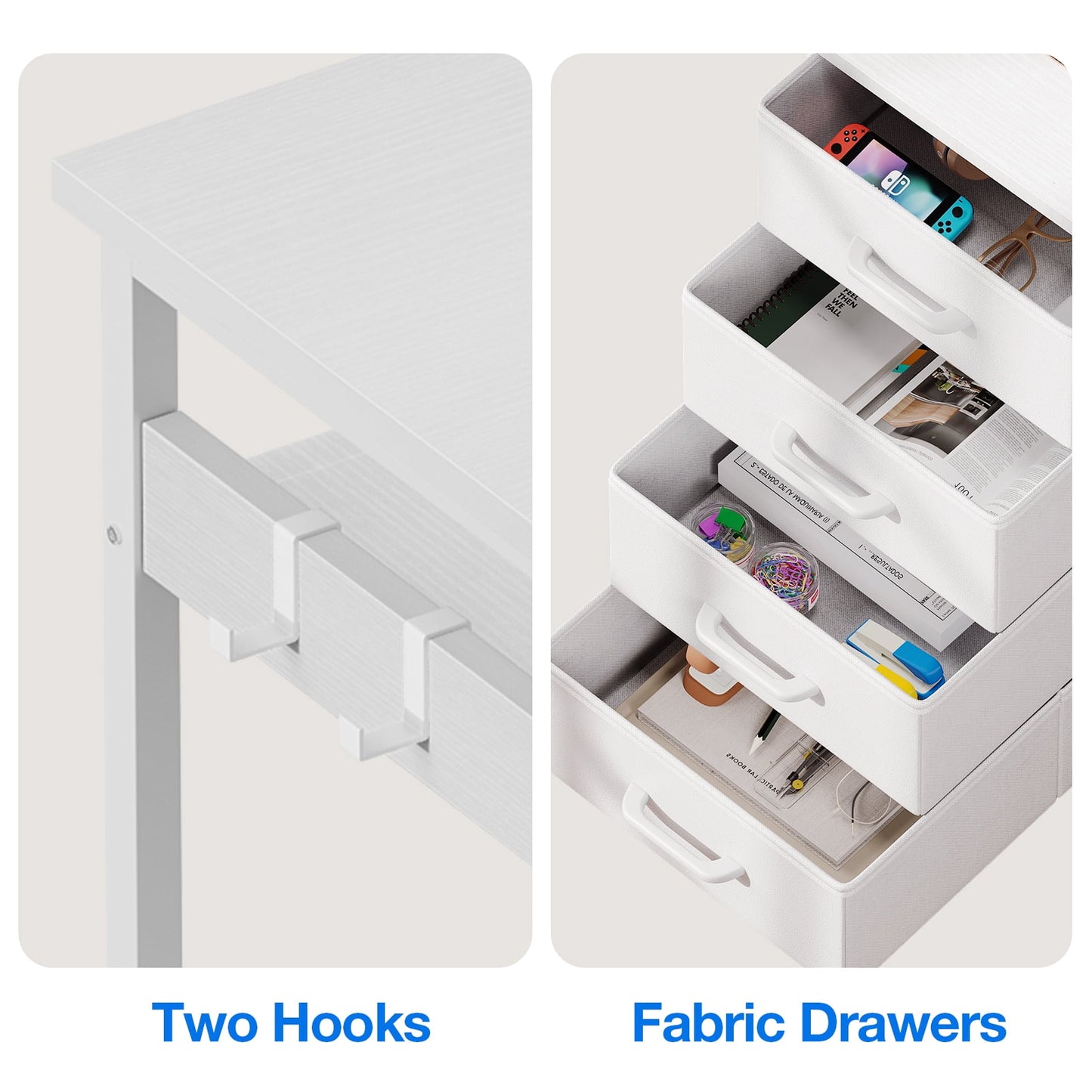 Sofanext Reversible Modern Simple Style L Shaped Desk with Charging Station and Drawers, Pure White