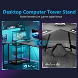 45" Gaming Desk with Hutch, Reversible L-Shaped Desk with LED Light, USB Ports & Power Outlets, Home Office Desk with CPU Stand, Carbon Fiber Black