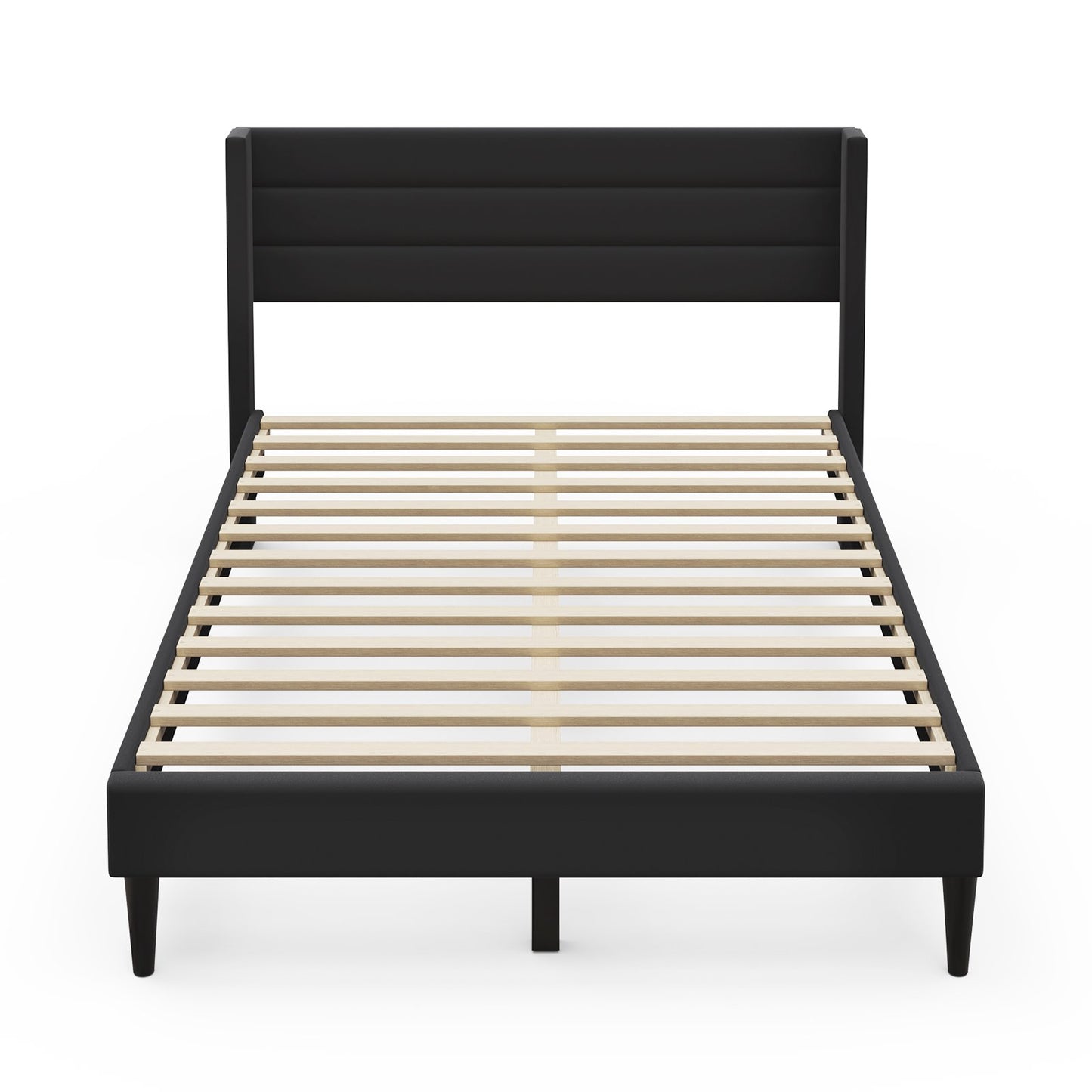 Sofanext Queen Bed Frame with Headboard, Upholstered Platform Bed Frame Queen, Wood Slat Support, No Box Spring Needed, Noise-Free, Deep Black