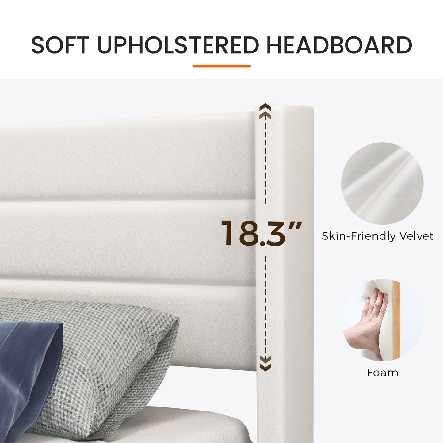 Sofanext Queen Bed Frame with Headboard, Upholstered Platform Bed Frame Queen, Wood Slat Support, No Box Spring Needed, Noise-Free, Cream White