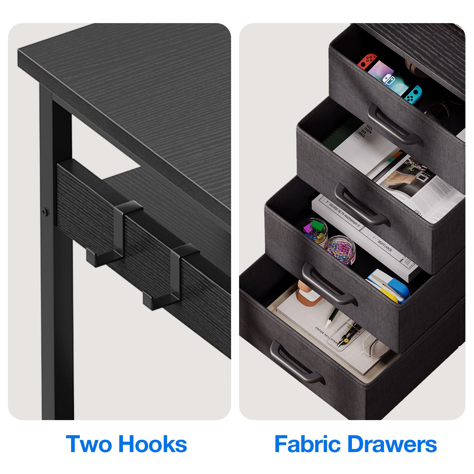 Sofanext Reversible Modern Simple Style L Shaped Desk with Charging Station and Drawers, Pure Black