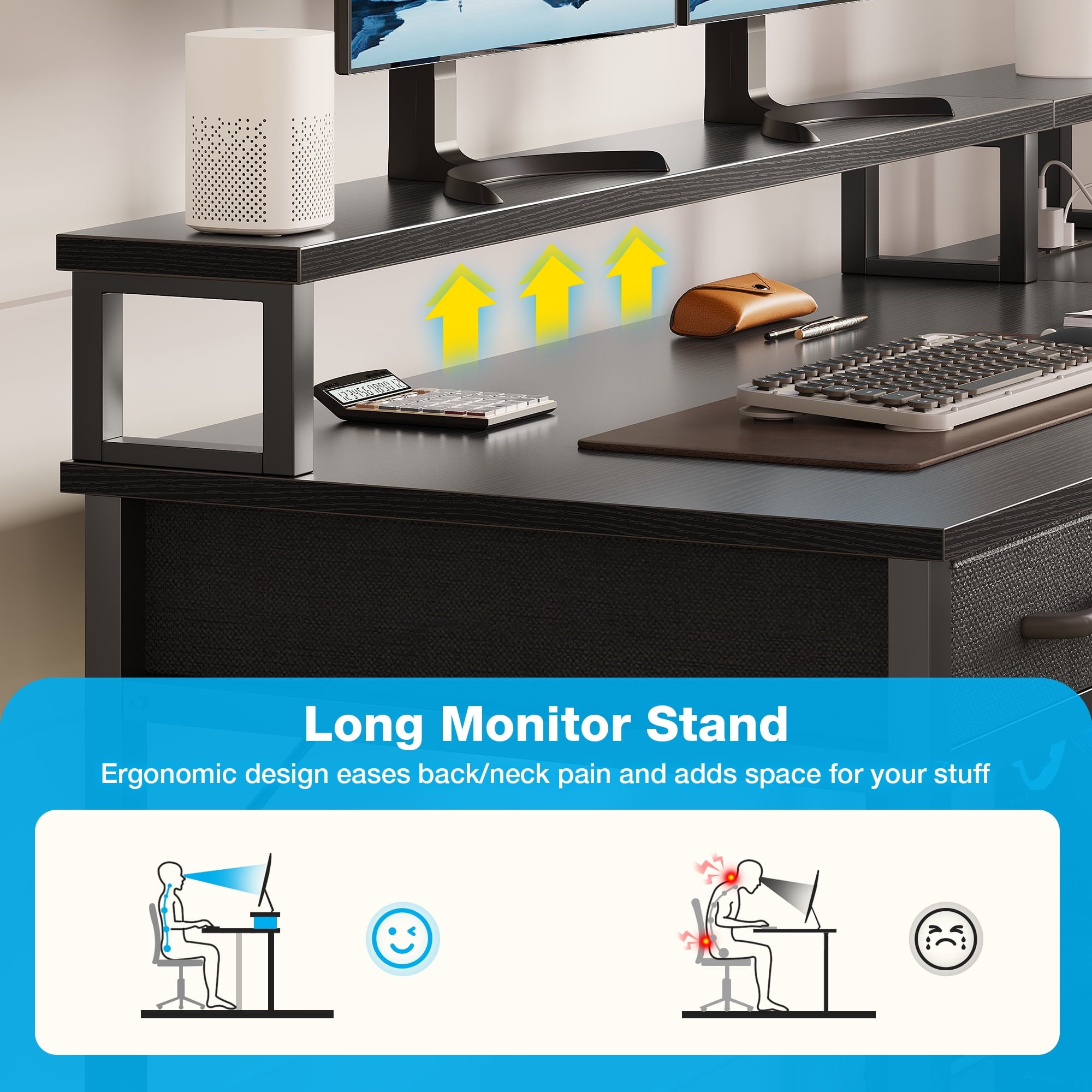 L Shaped Gaming Desk with File Drawer & Power Outlet, 53