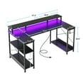 48 inch U Shaped Gaming Desk with Power Outlets & LED Light Strip, Home Office Desk with Storage Shelf, Suitable for Large Space, Gaming, Studying, Carbon Fiber Black