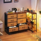 Corner Storage Cabinet with Drawers and Shelves, Dresser for Bedroom with LED Lights & Charging Station, Reversible L Shape Corner TV Stand, Black