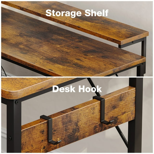 55 inch L Shaped Computer Desk with Drawers & Power Outlets, L-Shaped Gaming Desk with Removable File Cabinet, Reversible Corner Desk with Monitor Stand for Home Office Workstation, Rustic Brown