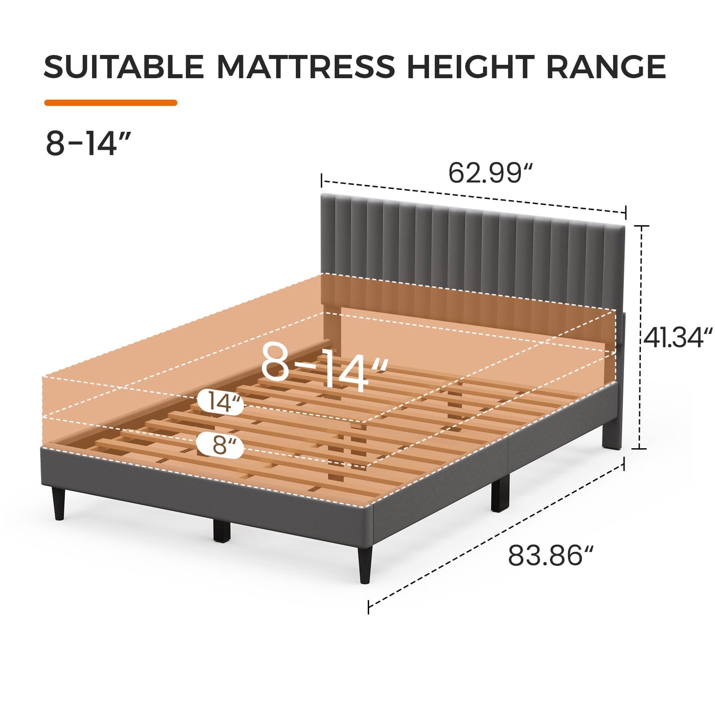 Sofanext Queen Platform Bed Frame with Velvet Upholstered Headboard, Wood Slat Support, No Box Spring, Noise-Free, Smoky Grey