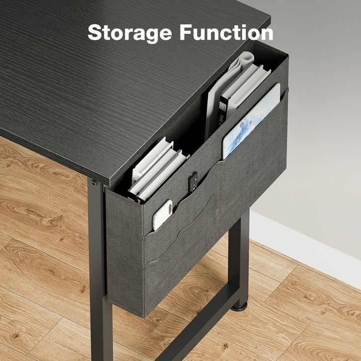 Sofanext 55 inch Computer Desk, Large Home Office Desk with Power Outlet, Student Desk with Storage Bag & Headphone Hook, Black