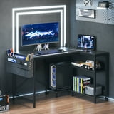 40 inch Small Office Desk with Storage Shelve, Gaming Table with Power Outlets for Small Spaces, Black Carbon
