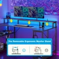 48 inch U Shaped Gaming Desk with Power Outlets & LED Light Strip, Home Office Desk with Storage Shelf, Suitable for Large Space, Gaming, Studying, Carbon Fiber Black