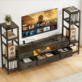 Sofanext 71" LED TV Stand with Power Outlets for 43/50/55 inch TV, Entertainment Center with 5 Fabric Drawers & Open Shelf Storage for Living Room/Bedroom,Black