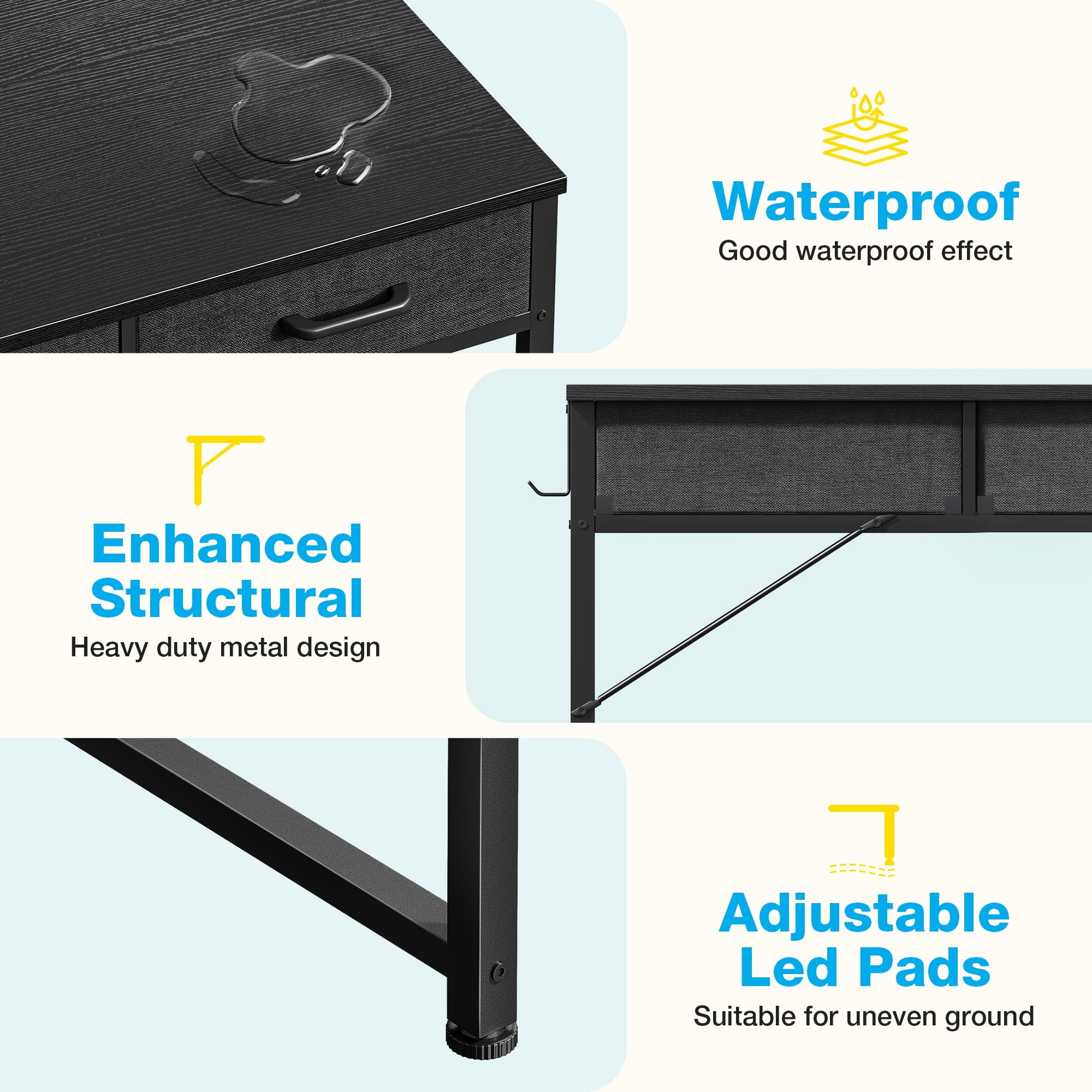 32 Inch Black Writing Desk with 2 Fabric Drawers & Storage Bag, Modern Study Table with Storage for Student/Kids, Small Computer Desk for Small Space, Home Office Desk