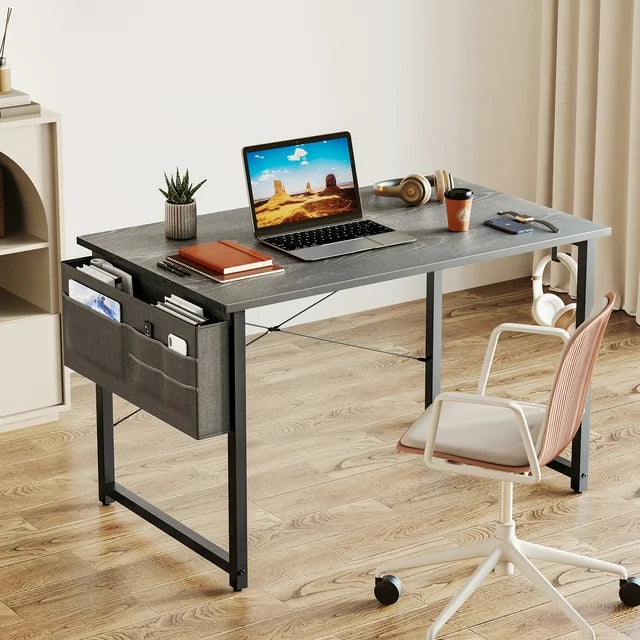 Computer Writing Desk 40 inch, Sturdy Home Office Table, Work Desk with a Storage Bag and Headphone Hook, Espresso Gray