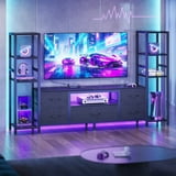 Sofanext 71" LED TV Stand with Power Outlets for 43/50/55 inch TV, Entertainment Center with 5 Fabric Drawers & Open Shelf Storage for Living Room/Bedroom,Black