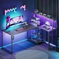 Sofanext 53" Gaming Desk with Hutch, Reversible L-Shaped Desk with LED Light, USB Ports & Power Outlets, Home Office Desk with CPU Stand, Carbon Fiber Black