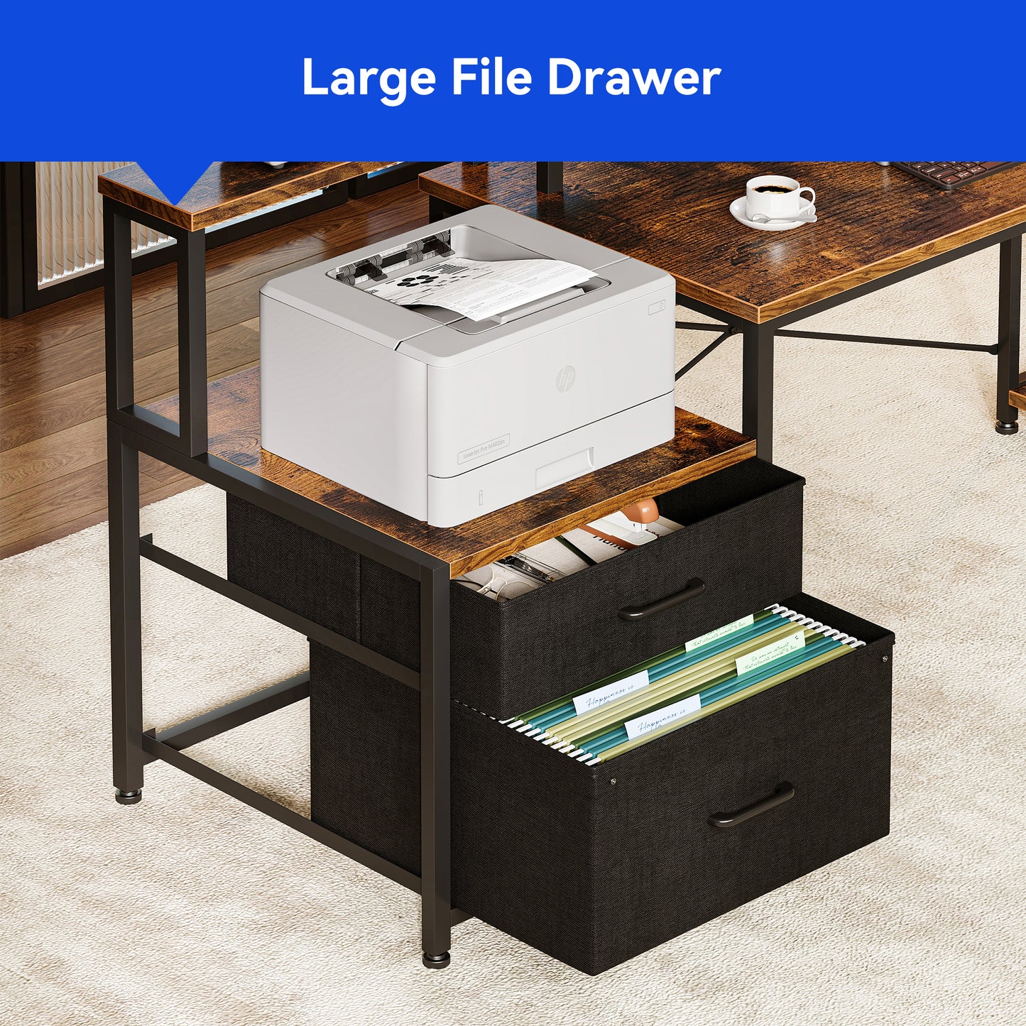 Sofanext 75 inch L Shaped Desk with Power Outlets,Large Computer Desk with File Drawer,Home Office Desk with Printer Stand & Storage Shelves,Gaming Desk with Monitor Shelf,Corner Desk,Vintage