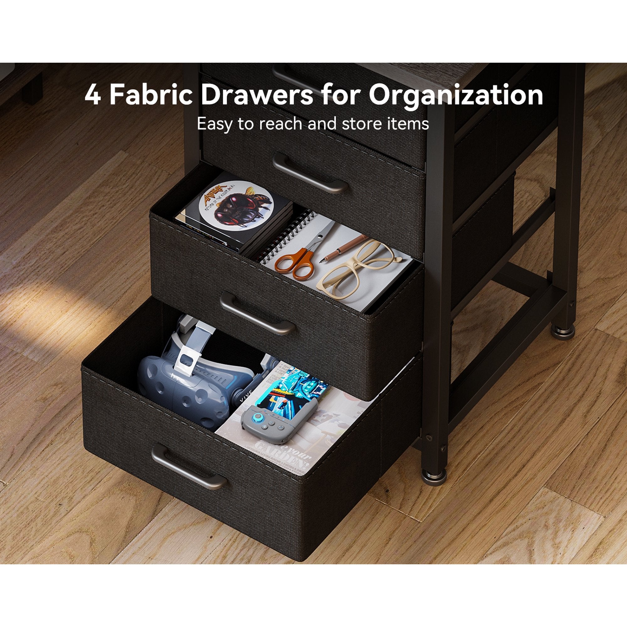 Sofanext Reversible Modern Simple Style L Shaped Desk with Charging Station and Drawers, Gray Oak