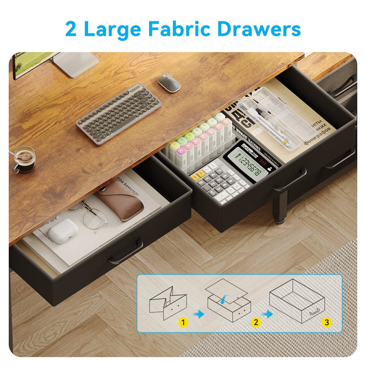 Sofanext Computer Desk with 5 Drawers, Reversible Home Office Desks with Printer Stand, Study Writing Table Workstation for Small Spaces, Vintage
