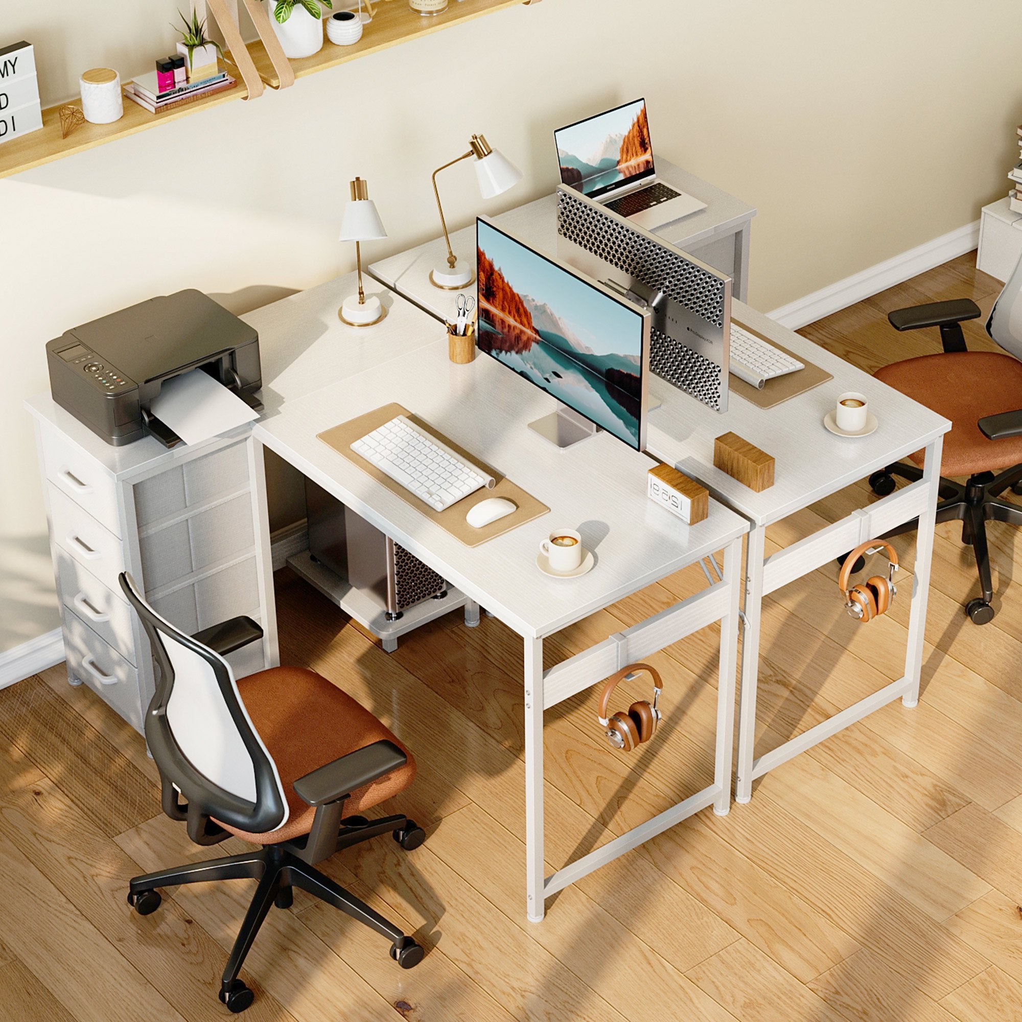 48 inch Computer Desk with 4 Fabric Drawers — Home Office Desks with Storage, Writing Desk with Side Hook, Kids Desk Study/Work Table for Bedroom and Small Space, White