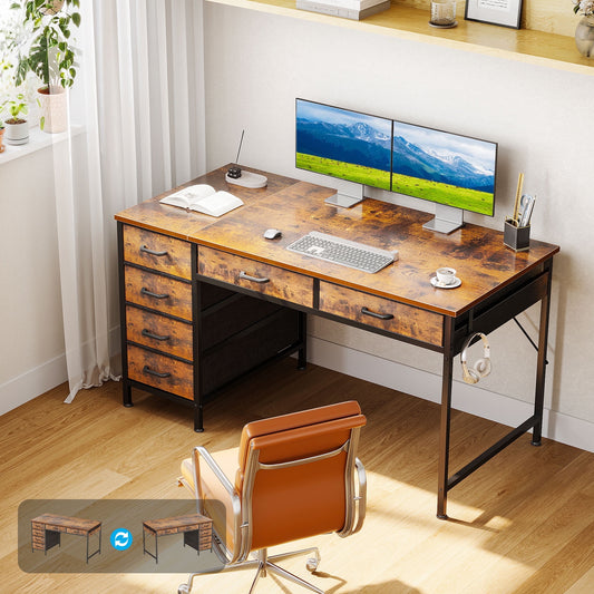 Casacomoda  48" Home Office Desk with 6 Drawers, Modern Computer Desk with Small Space, Corner Computer Desk, Vintage