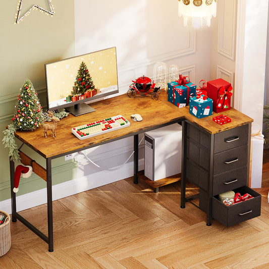 48 inch Computer Desk with 4 Fabric Drawers — Home Office Desks with Storage, Writing Desk with Side Hook, Desk Study/Work Table for Bedroom and Small Space, Vintage