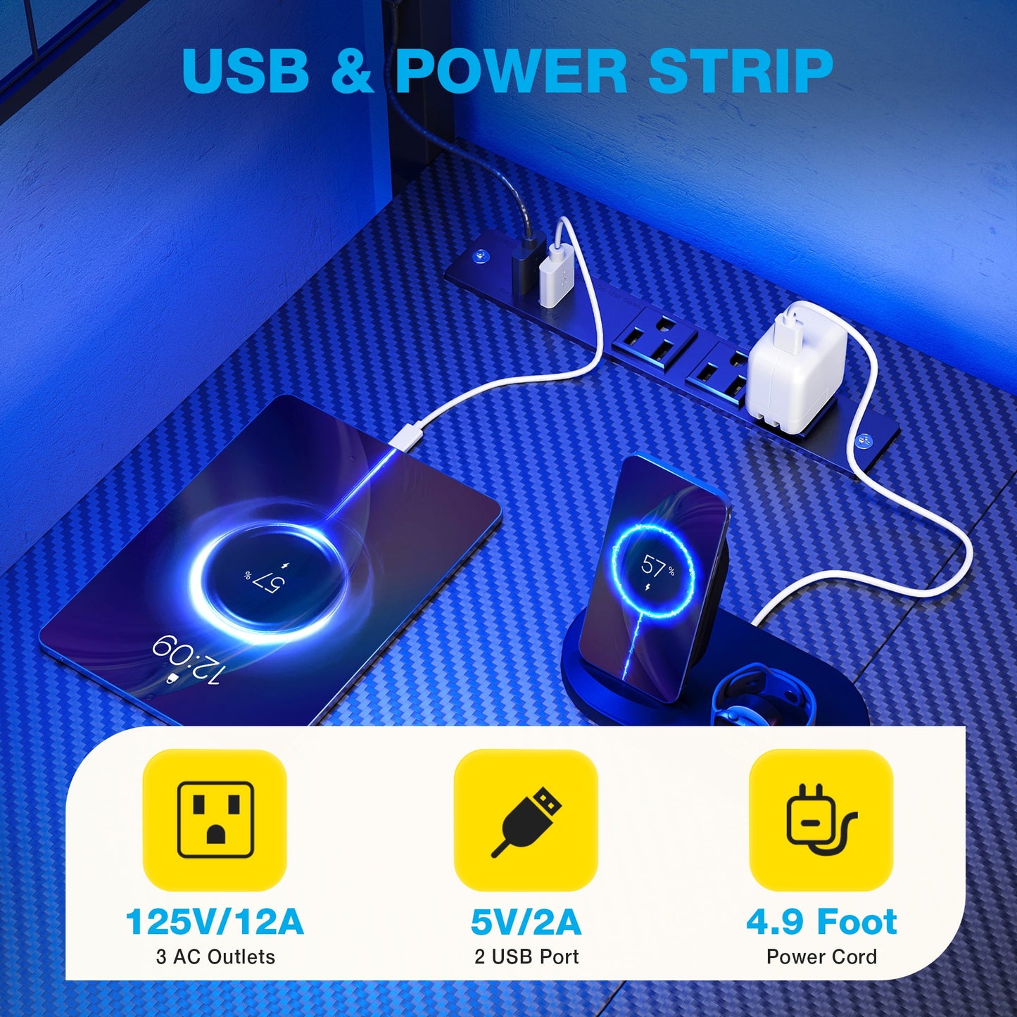 Sofanext 43 inch L Shaped Desk with 4 Storage Drawers, Reversible L Shaped Gaming Desk with Power Outlets & LED Lights, Computer Desk with Movable CPU Stand & Hutch for Home Office, Black