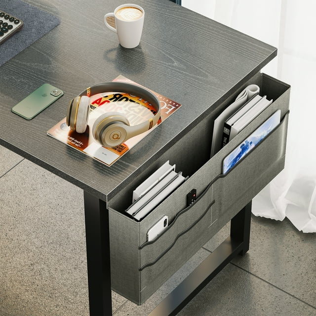 Computer Writing Desk 40 inch, Sturdy Home Office Table, Work Desk with a Storage Bag and Headphone Hook, Espresso Gray