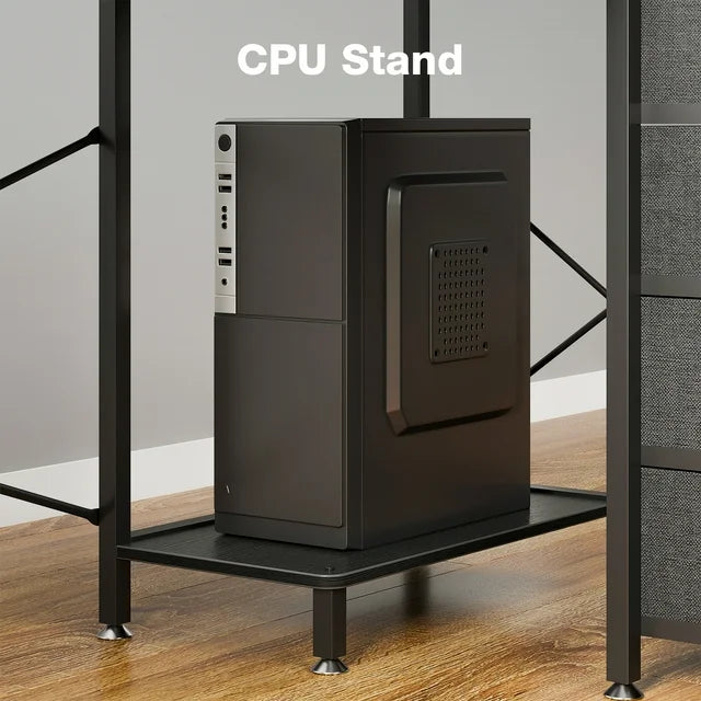 63 inch Corner Computer Desk with Power Outlets & LED Lights, Home Office Desk with 4-Tier Drawer & Storage Shelf, Ergonomic Gaming Desk with Monitor Stand, Black