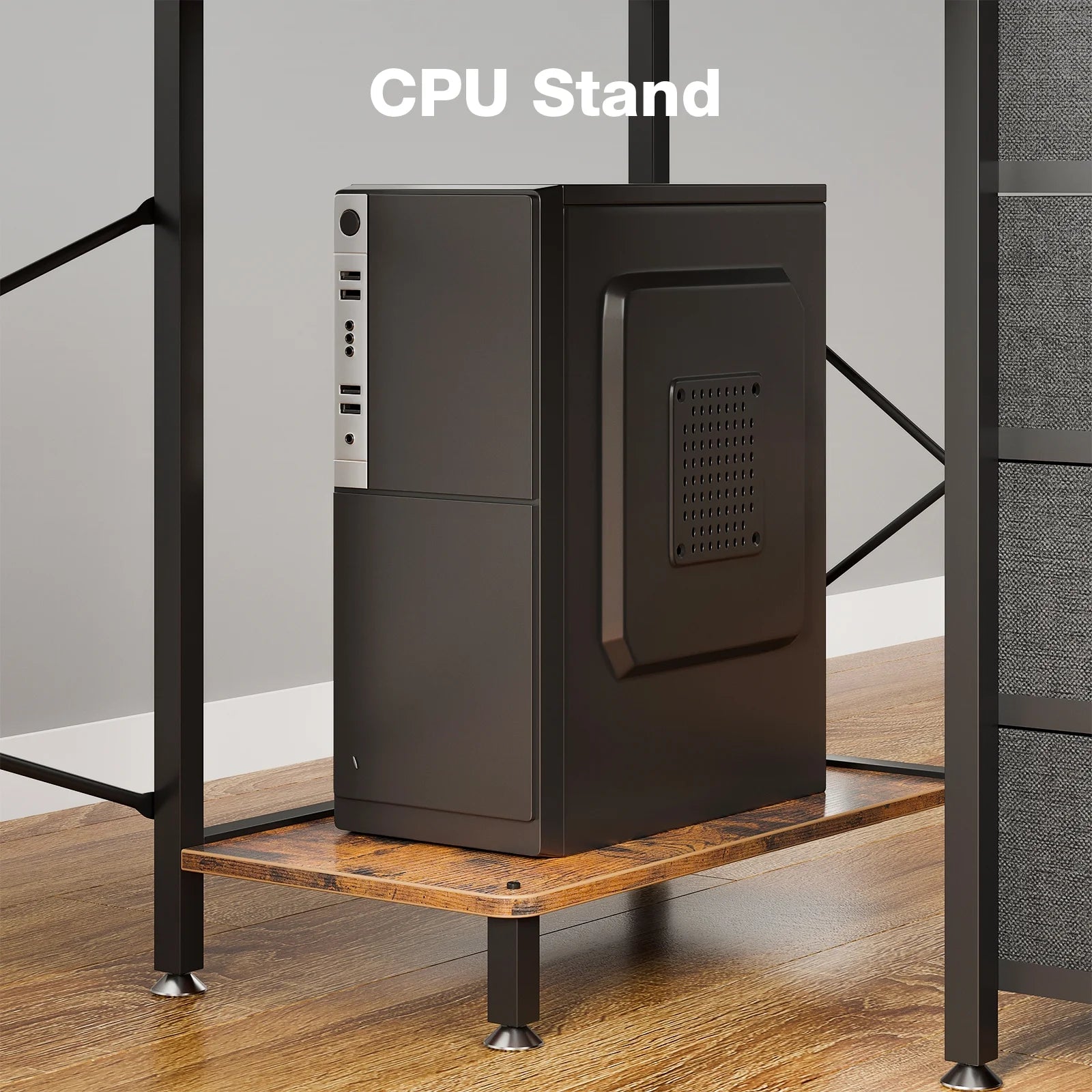 63 inch Corner Computer Desk with Power Outlets & LED Lights, Home Office Desk with 4-Tier Drawer & Storage Shelf, Ergonomic Gaming Desk with Monitor Stand, Vintage