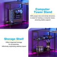 48 inch U Shaped Gaming Desk with Power Outlets & LED Light Strip, Home Office Desk with Storage Shelf, Suitable for Large Space, Gaming, Studying, Carbon Fiber Black