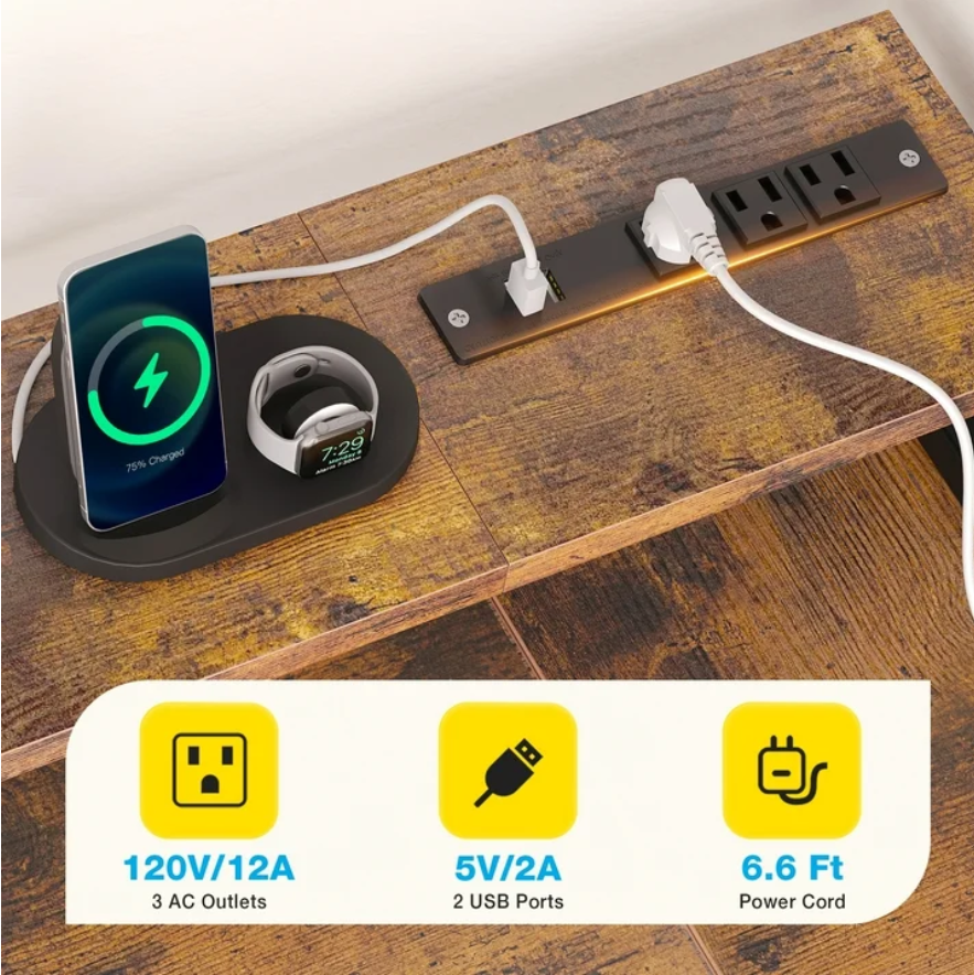 48 inch Reversible L Shaped Gaming Desk with LED Lights & Power Outlet, Corner Computer Desk with Storage Shelves & CPU Stand, Home Office Desk with Monitor Shelf, Modern Writing Table, Vintage