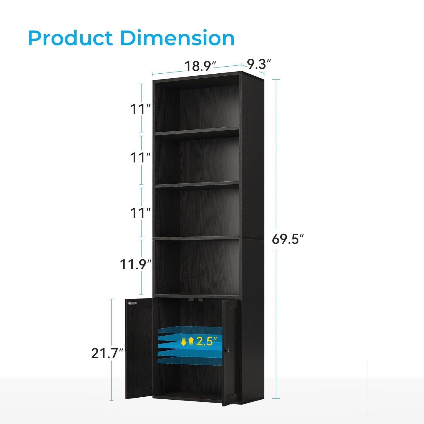 Sofanext 6-Tier Bookcase Set of 2 with Cabinet, Modern Bookshelf for Home Office, Living Room or Bedroom, Easy Assembly & Stable Structure, Black