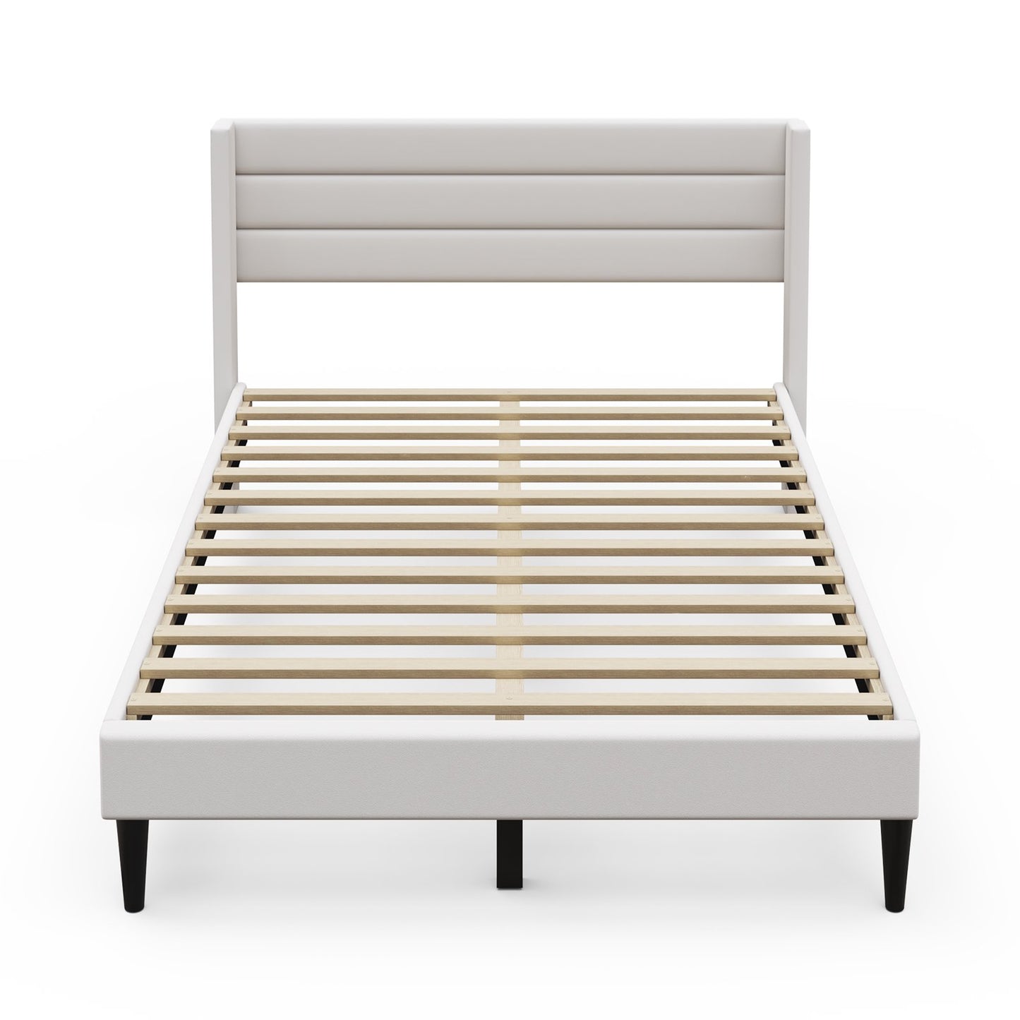 Sofanext Queen Bed Frame with Headboard, Upholstered Platform Bed Frame Queen, Wood Slat Support, No Box Spring Needed, Noise-Free, Cream White