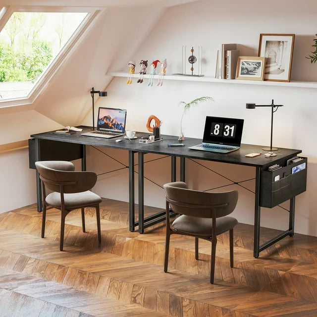 Computer Writing Desk 40 inch, Sturdy Home Office Table, Work Desk with a Storage Bag and Headphone Hook, Espresso Gray