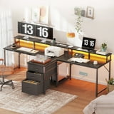 94 Inch Gaming Desk with Charging Station & LED Light, Two Person Desk with 3 Fabric Drawers, Long Computer Desk for Home Office, Writing Study Table Workstation, Black