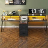 94 Inch Gaming Desk with Charging Station & LED Light, Two Person Desk with 3 Fabric Drawers, Long Computer Desk for Home Office, Writing Study Table Workstation, Black