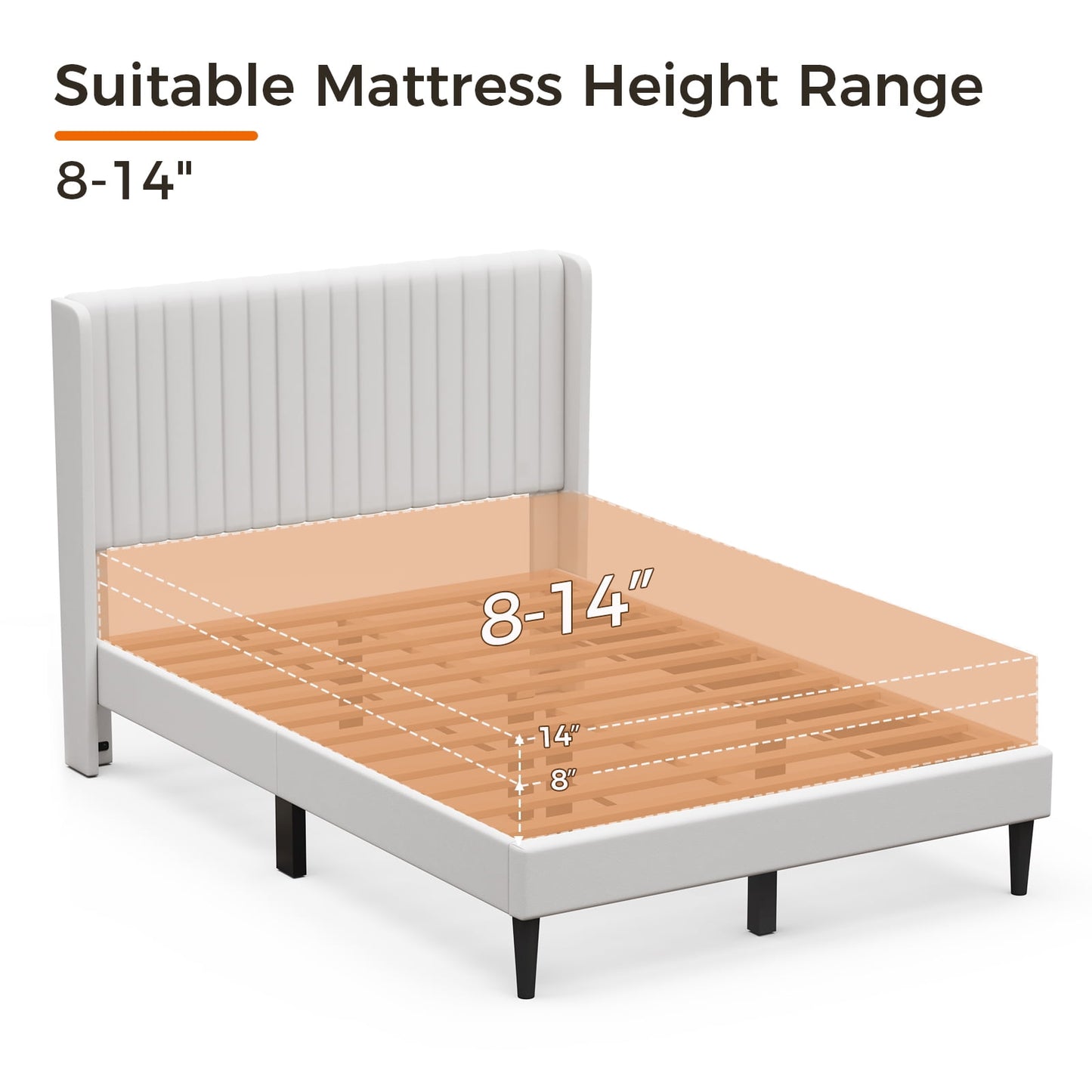 Sofanext Queen Wingback Platform Bed Frame with Tall Velvet Upholstered Headboard, Wood Slat Support, No Box Spring, Noise-Free, Cream White