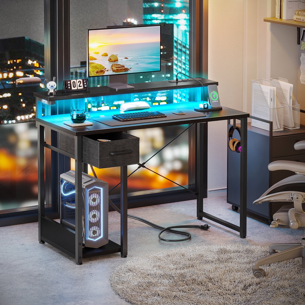 Computer Desk 40 40 Inch Computer Desk with Drawers & Power Outlets, Study Writing Desk ...