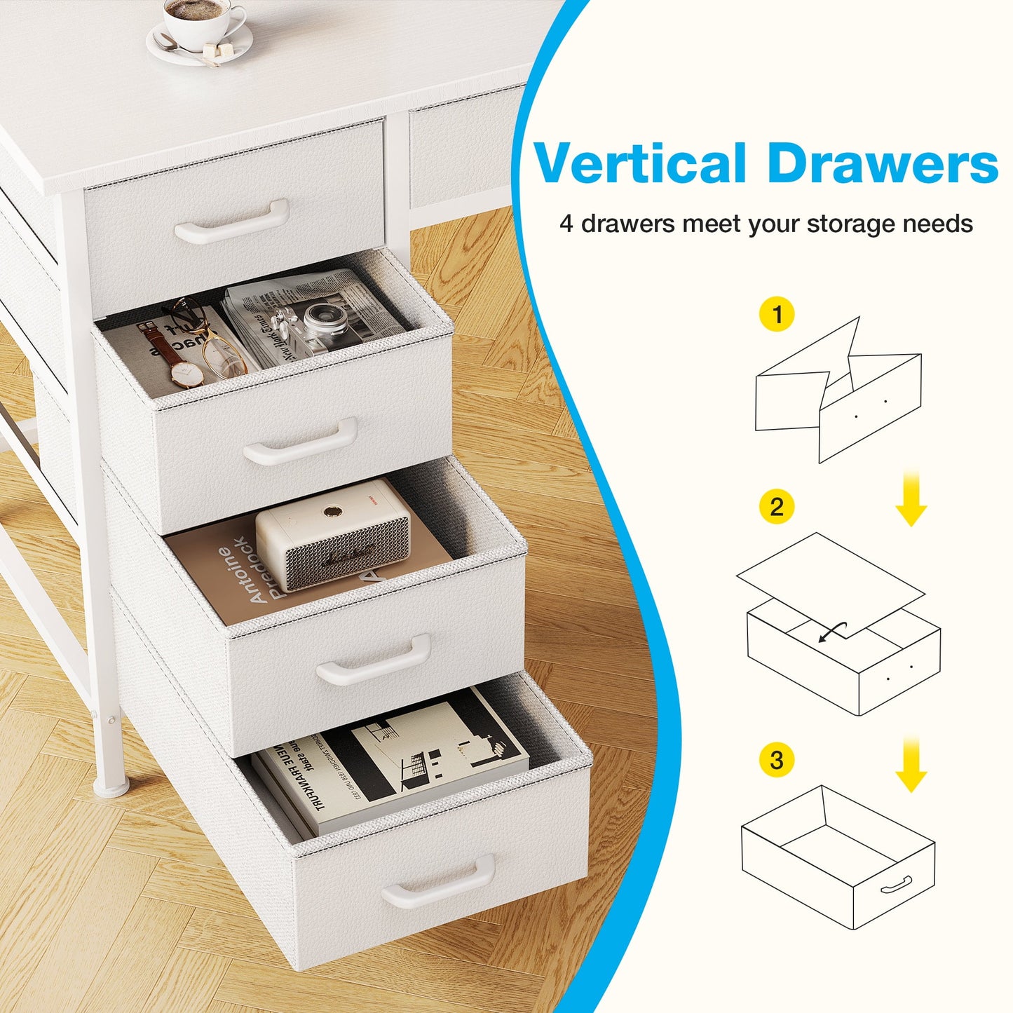Casacomoda  40" Home Office Desk with 6 Drawers, Modern Computer Desk with Small Space, Corner Computer Desk, Pure White