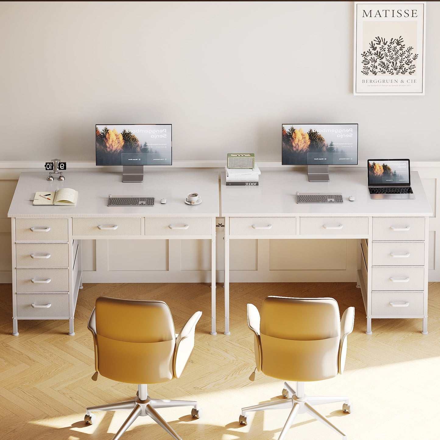 Casacomoda  40" Home Office Desk with 6 Drawers, Modern Computer Desk with Small Space, Corner Computer Desk, Pure White