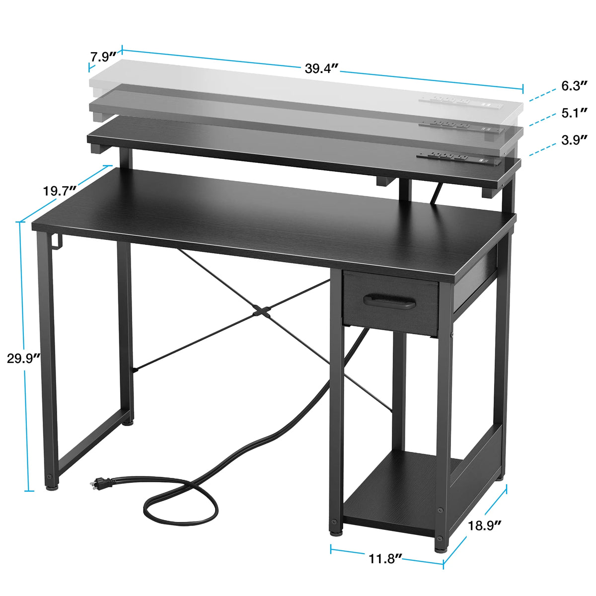 Computer Desk 40 40 Inch Computer Desk with Drawers & Power Outlets, Study Writing Desk ...