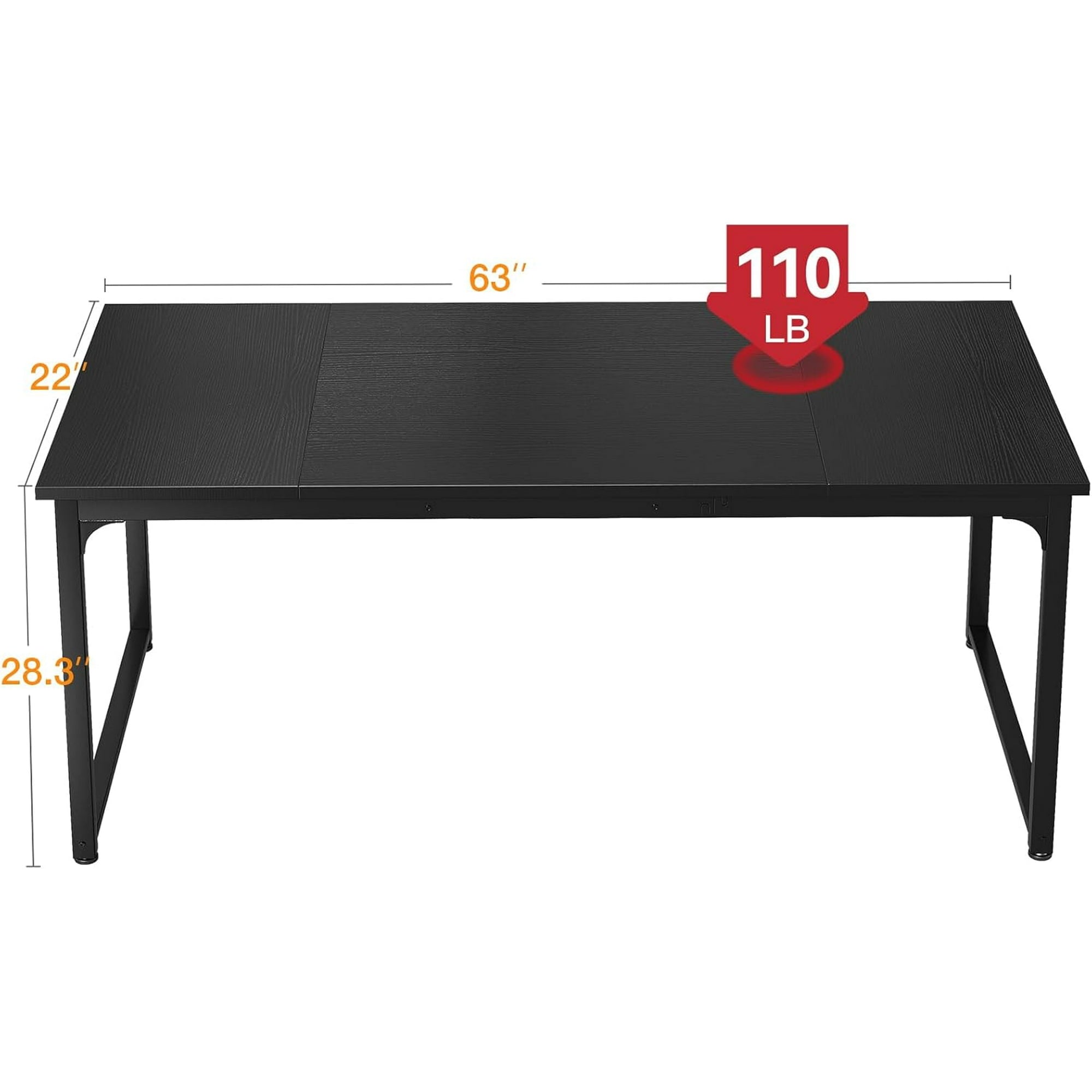 Sofanext Computer Desk 63 Inch, Study Writing Table for Large Spaces, Work Desk for Home Office, Simple Modern Desk with Headphone Hooks, Black