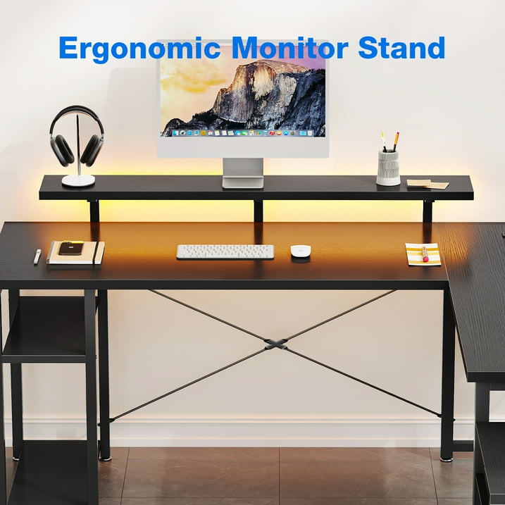 L Shaped Gaming Desk with Drawers, 59